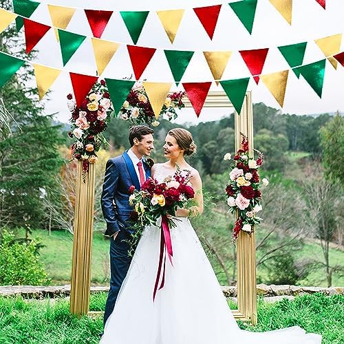 Christmas Party Decorations Triangle Pennant Banner Flag Red Green Gold Metallic Fabric Bunting Garland for Xmas Holiday Wedding Bridal Shower Birthday Bachelorette Graduation New Year Party Supplies - Image 6