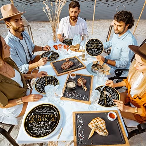 96Pcs Vintage Man Birthday Party Decor Supplies Paper Plates Napkins Set - Image 6