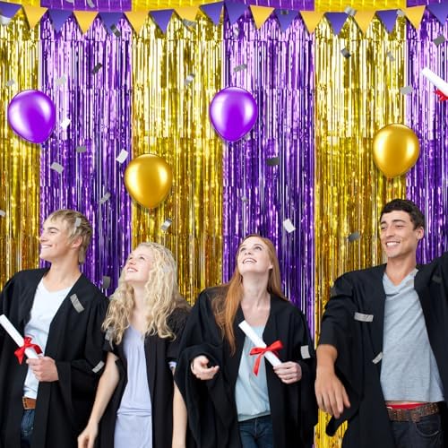 6Pack 3.3Ft x 6.6Ft Graduation Foil Fringe Curtain Backdrop Decorations, Purple Gold Metallic Tinsel Foil Streamers Curtain Photo Booth Background for Graduation Prom Wedding Birthday Party Decoration - Image 6