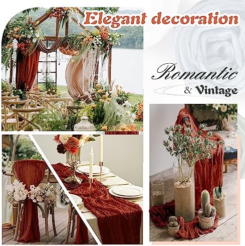 Terracotta Cheesecloth Table Runner 6 Pack 35" Boho Gauze 120 inches Long Rustic Sheer Cheesecloth Fabric Bulk for Fall Table Runner Baby Shower Wedding Bridal Birthday Decoration - Image 4