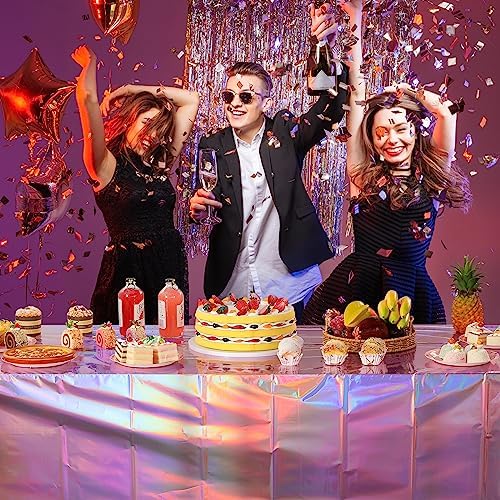 4 Pack Iridescent Pink Plastic Tablecloths, FunnyPars Shiny Disposable Laser Rectangle Table Covers, Holographic Foil Tablecloth Iridescent Party Decorations for Kpop Birthday Wedding Xmas, 54x108Inch - Image 7