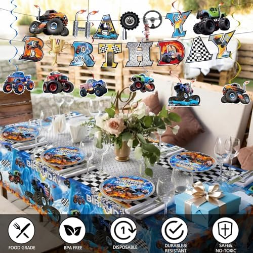 177pcs Monster Truck Birthday Decorations Plates Napkins Tableware Set - Image 3