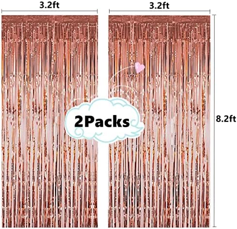 2 Pcs 3.2ft x 8.2ft Shiny Rose Gold Metallic Tinsel Foil Fringe Curtains Photo Booth Backdrop for Birthday Wedding Holiday Celebration Bachelorette Party Decorations - Image 2