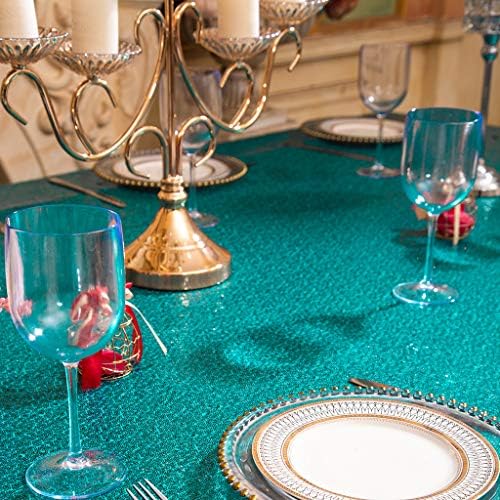 Eternal Beauty Teal 90x132 Inch Tropical Beach Sequin Tablecloth - Image 6