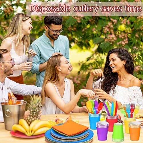 Jinei 168 Pcs Rainbow Party Tableware Paper Plates and Napkins, 24 Guests - Image 6