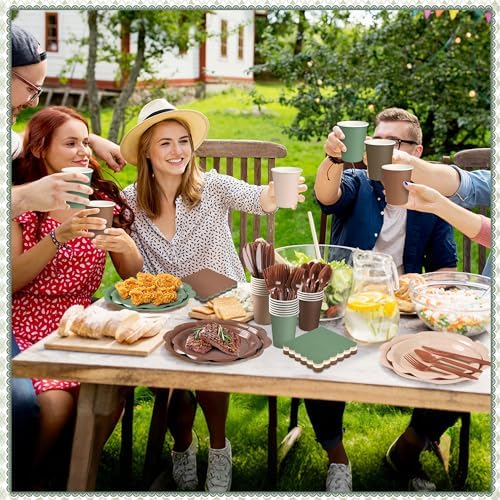 350 Pcs Woodland Baby Shower Party Supplies Set - Sage Green and Brown Paper Plates and Napkins Set Include Scalloped Paper Plate Napkin Cup Spoon Fork Knife for Safari Jungle Baby Shower Decorations - Image 7