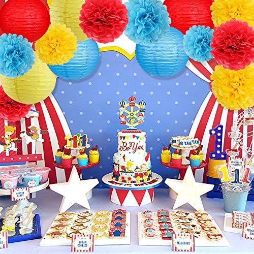 Paper Lanterns Paper Pom Poms Carnival Circus Party Decorations 15pcs - Image 5