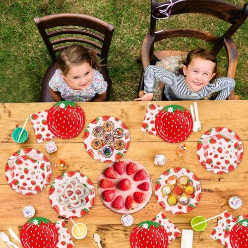 Strawberry Paper Plates and Napkins Set, Strawberry Birthday Decor, 50 Set - Image 6