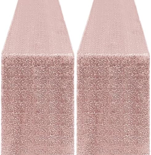 2 Packs 12 x 72 inches Sequin Table Runner, Rose Gold Glitter Table Runner for Birthday Party Supplies Wedding Engagement Baby Shower Holiday Celebration Event Decorations by Yblut