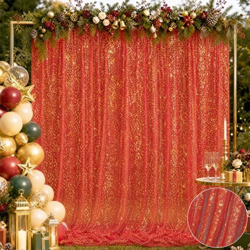 Bupelo Red Tulle Backdrop Curtains with Gold Foil 15x8ft Sheer Curtain - Image 5
