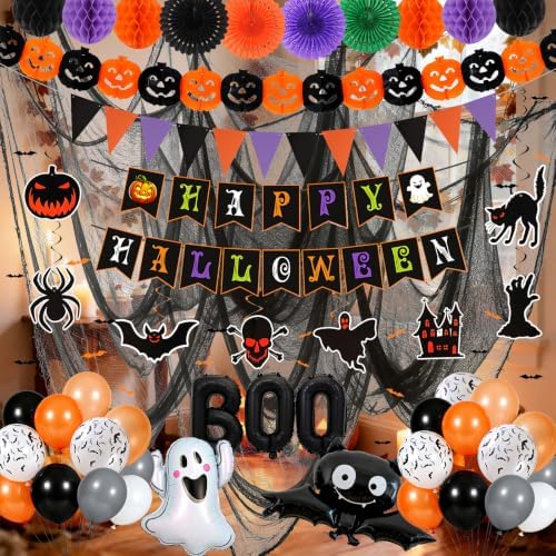 Spooky Happy Halloween Party Decorations Kit, Horror Black Orange Decor Set - Image 2