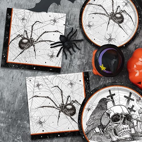 Spider Webs Halloween Party Supplies - Featuring Skull & Spider Themes, All-inclusive Wicked Web Paper Plates, Napkins, Cups, Tablecloth, and Banner. Ideal for Halloween Party Decorations, Serve 25 . - Image 6