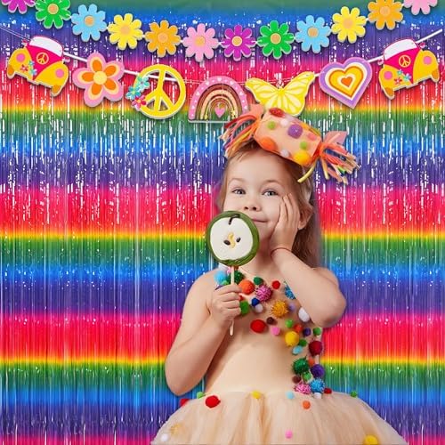 Gradient Neon Party Streamers Backdrop Decorations 3.2ft x 8.2ft 2 Packs - Image 3
