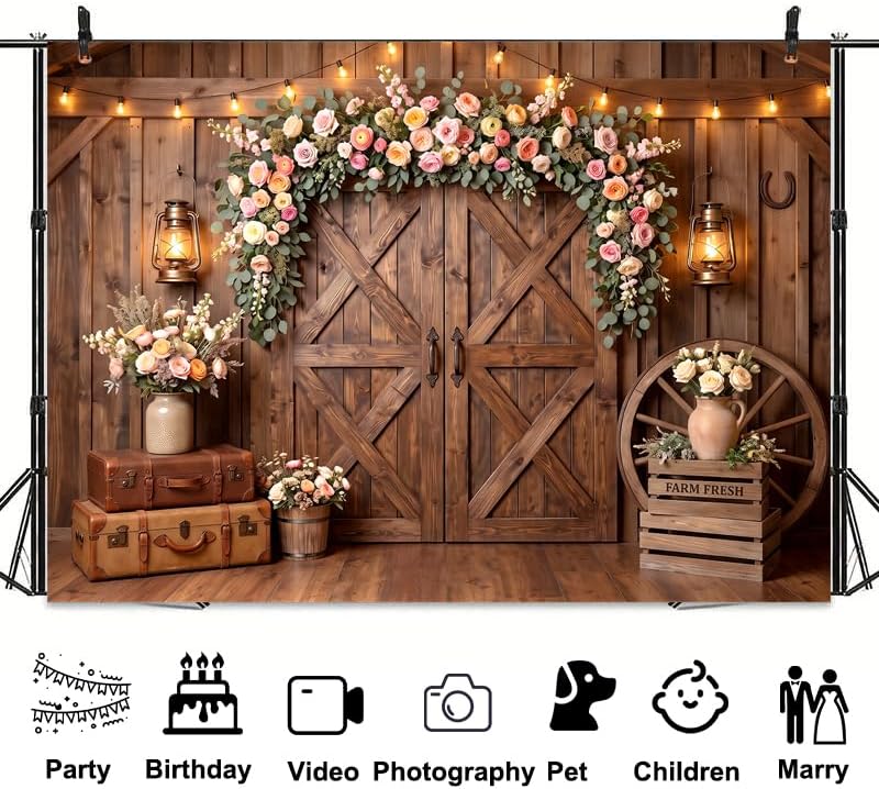 Western Cowboy Rustic Wooden Barn Door Backdrop, Farmhouse Photography Background for Rodeo Birthday Party Photo Booth Studio Portrait Props 7X5 FT - Image 7