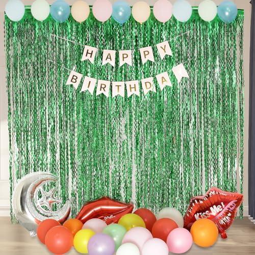 4Pcs Wavy Green Fringe Backdrop -3.3x6.6ft Green Streamer Foil Curtains for Jungle Party Decorations | St Patricks Day Decorations | Football Decorations | Xmas - Image 4