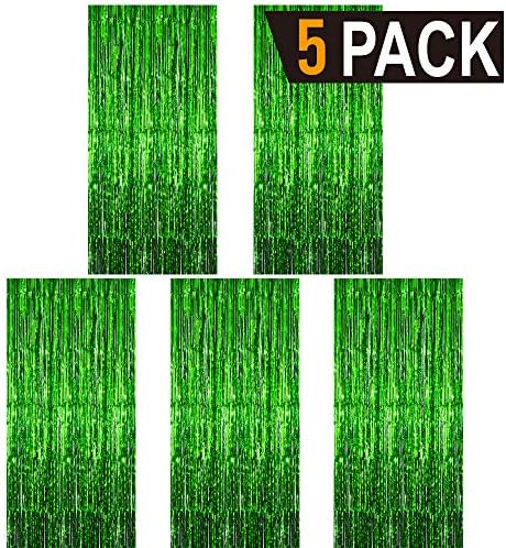 GOER 3.2 ft x 9.8 ft Metallic Tinsel Foil Fringe Curtains Party Photo Backdrop Party Streamers for St. Patrick's Day,Graduation,New Year Eve Decorations Christmas Wedding Decor (Green,5 Packs) - Image 2