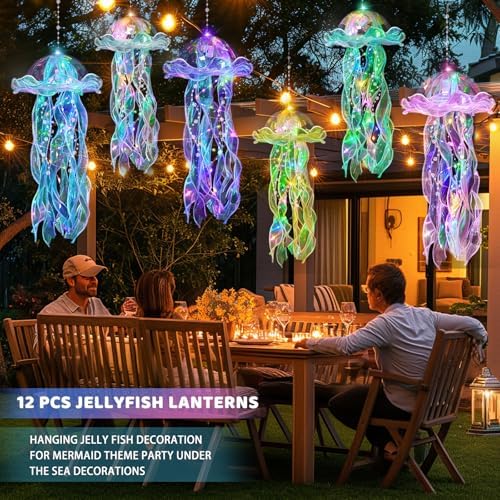 Jellyfish Decor - 12 Pcs Jellyfish Lanterns for Under the Sea Decorations, Hanging Jelly Fish Decoration for Mermaid Theme Party & Birthday Gifts for Women Girls (6 Colors) - Image 6