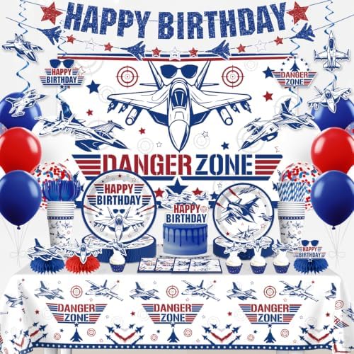 356Pcs Fighter Jet Birthday Party Decorations Tableware Set,50 Serves by Unknown