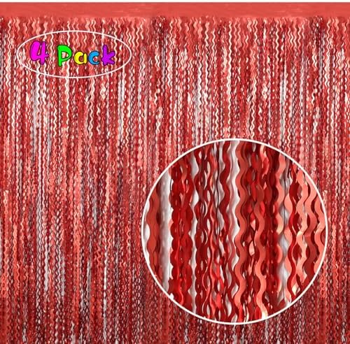4 Pack Red Streamers Party Decorations - 3.3x6.6ft Foil Curtain Background for Birthday Decorations | Wedding | Halloween | Christmas Party Decoration | Red Tinsel Backdrop - Image 2