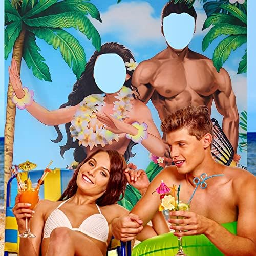 Tudomro Hawaii Photo Booth Backdrop, 6x4ft Fabric 2 Face Cutouts - Image 4