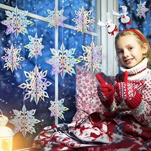 GuassLee Christmas Hanging Snowflakes Decorations Clearance 30pcs 3D Iridescent Paper Snowflakes Snow Flakes Garland for Winter Wonderland Frozen Christmas Birthday Party Decorations - Image 3