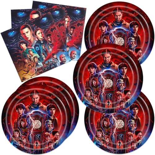 Stranger-Thing Party Supplies 40pck include 20 plates, 20 napkins for the birthday Things of Stranger party decoration by ShrooFit