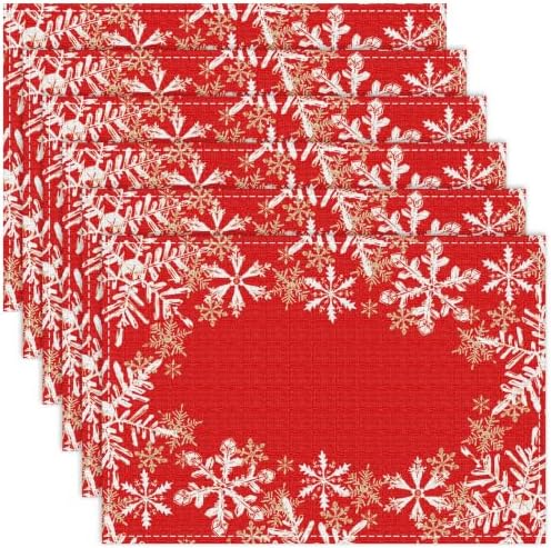 Christmas Placemats Set of 6 Table Mat Red Snowflakes Decorations by Meetcolor