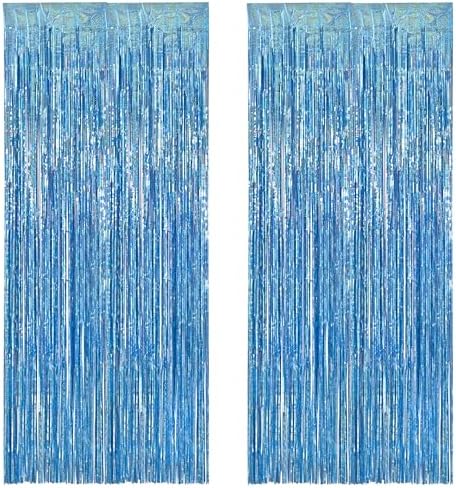BRAVESHINE Light Blue Streamers Party Backdrop - 2 PCS Foil Fringe Curtains by BRAVESHINE