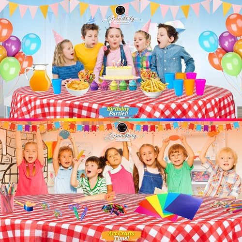 Grandipity Plastic Table Cloth Disposable 12 Pack 84" Round Red Gingham - Image 4