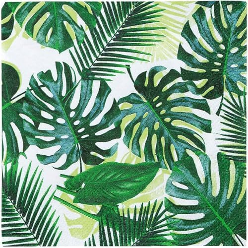 Talking Tables 240 x 3ply Tropical Cocktail Napkins Disposable Paper Palm Leaf Serviettes for Kid's Jungle Party, Hawaiian Theme, Luau, Summer, Picnic, Decoupage, Green, Party Supplies - Image 2
