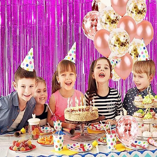 BRAVESHINE Hot Pink Foil Fringe Curtains，Metallic Party Streamers Backdrop - Image 6