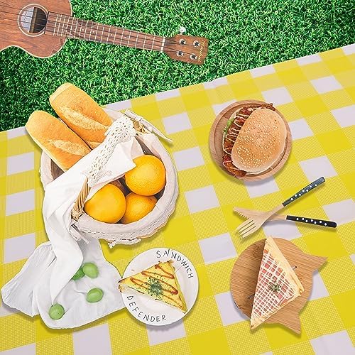 Kesfey 3 Packs Yellow Gingham Tablecloth 54 x 108 Inches Yellow and White Checkered Table Cloths Disposable Plastic Gingham Tablecovers Waterproof Rectangle Picnic Plaid Table Cover for Camping Party - Image 7