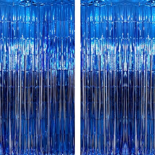GOER 3.2 ft x 9.8 ft Metallic Tinsel Foil Fringe Curtains Party Photo Backdrop Party Streamers for Birthday,Graduation,New Year Eve Decorations Wedding Decor (Navy Blue,2 pcs) by GOER