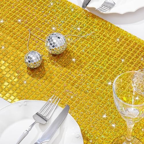 Glitter Disco Party Laser Gold Table Runner 8 Packs 13 x72 Inch Sequin - Image 2