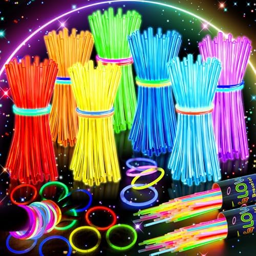 HONLYNE 200 Pack Glow Sticks Party Favors Bulk, 8" Glow in the Dark Party Supplies, Party Favors for Kids 8-12, Neon Glow Stick Bracelets & Necklaces for Raves, Halloween, Christmas, Birthdays by GlowPartySupplies