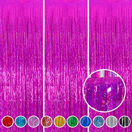 Rose Red Fringe Curtain Backdrop 3 Pack, 3.2 x 8.2 FT Decorations by Melsan