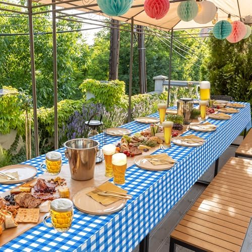 12 Pack Blue and White Plastic Checkered Tablecloth, Premium Decorative Disposable Blue Gingham Plaid Table Cloths for Parties, Rectangle Party Table Cover for Picnic Farm Birthday Wedding, 54x108Inch - Image 7