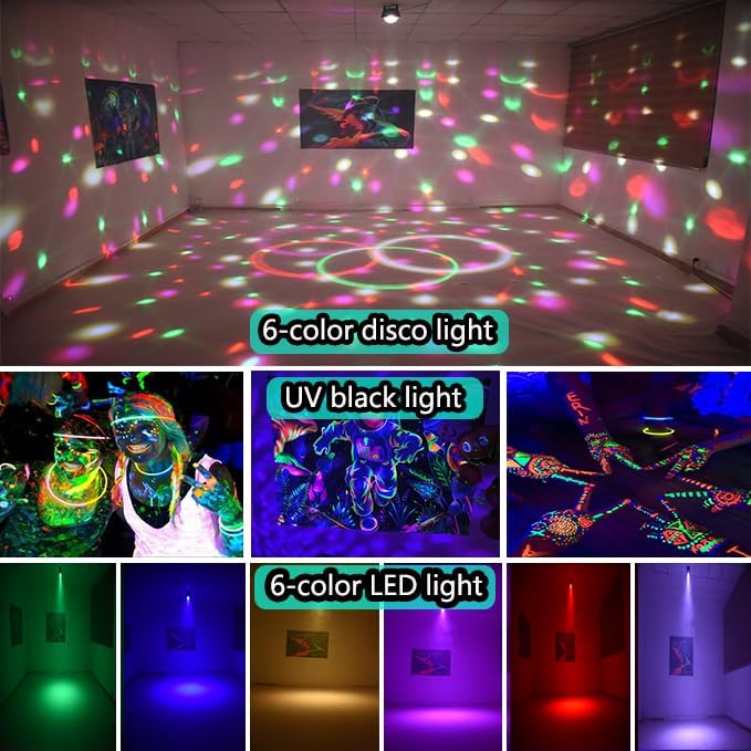 YINPKTEO Party Lights Disco Ball Light,Dj Disco Light Sound Activated LED Light 6 Colors for Home Room Dance Parties Birthday Karaoke Halloween Christmas Wedding Show Club Decorations - Image 5