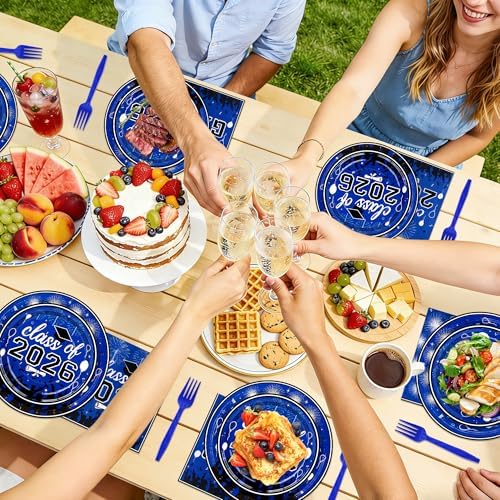 100 Pcs Graduation Plates and Napkins, 2026 Blue Graduation Disposable Plates and Napkins Party Supplies Set Serves 25, Blue Disposable Dinnerware Set for 2026 Decorations Grad Party - Image 5