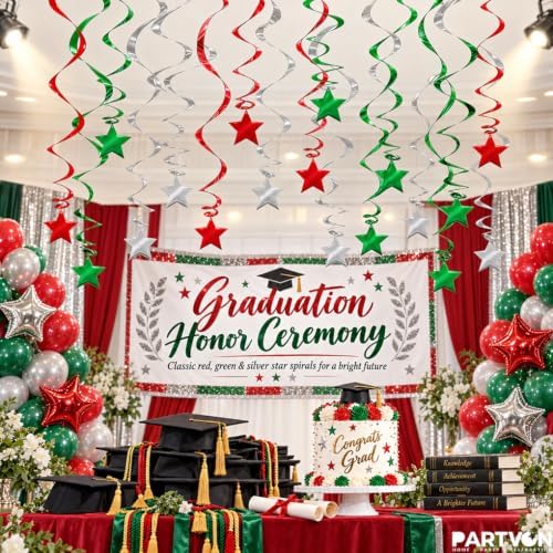 30 Pcs Red Green Silver Hanging Swirl Decorations Foil Ceiling Streamers - Image 7