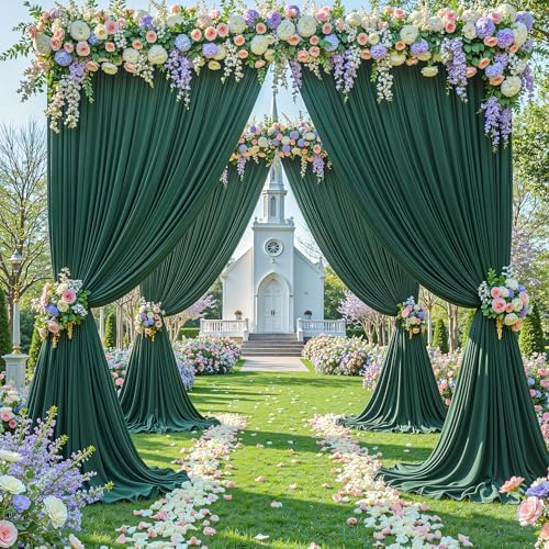 10x12ft Hunter Green Backdrop Curtain Panels for Parties - Wrinkle Free Polyester Photo Curtain Backdrop Wedding Back Drop Fabric Drapes for Party Decorations Background for Photography - Image 3