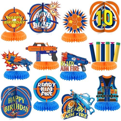 Pickmesh 12 Pieces Dart Party Decorations Gun Party Honeycomb Centerpieces Dart Table Decor for War Birthday Supplies by Pickmesh