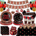 Red Cheetah Print Birthday Decorations, All-in-One Party Set for 24 People by OWWOPATS