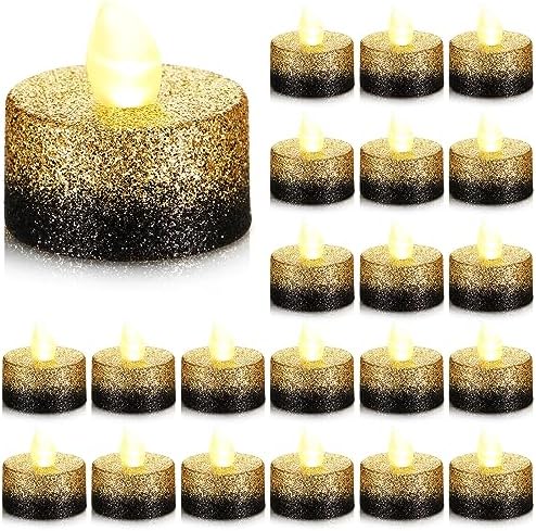 Retisee 48 Pack Flameless LED Candles Glitter Decor,Gold,Black,1.46inch by Retisee