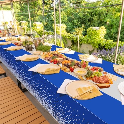 6Pcs Blue and Silver Tablecloth Party Decorations,Plastic Royal Blue Table Cloth Printed Silver Table Runner Disposable Rectangle Cover for Anniversary Wedding Graduation 2025 Party,54 x108 Inch - Image 7