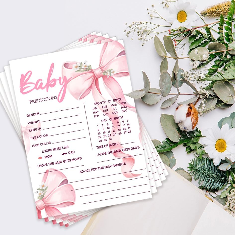 50Pcs Pink Bow Baby Prediction Cards for Baby Shower Games, Gender Reveal Party Supply - Image 6