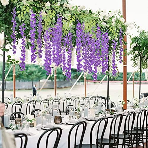 AITISOR 24 Pack Artificial Fake Wisteria Vine Ratta (3.75 Feet) Hanging Garland Silk Flowers String Home Party Wedding Decor (Blue) - Image 5