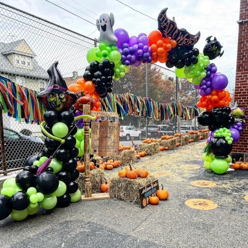 Halloween Balloon Garland Arch Kit, 131Pcs DIY Haloween Party Supplies Matte Black Metallic Purple Lime Green Balloon with Eye Balloons for Halloween Day Haunted House Theme Party Decorations - Image 7