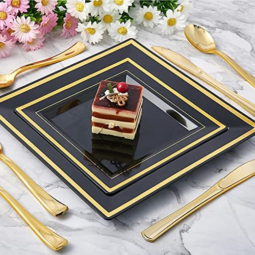 125 PCS Plastic Plates Set Gold Disposable Dinnerware Set for 25 Guests - Image 5