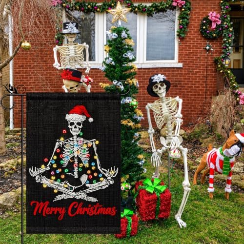 Merry Christmas Garden Flag Gothic Santa Hat Skeleton Outdoor Yard Decor - Image 4